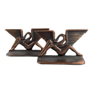 Art Deco Leda & the Swan Bookends For Sale