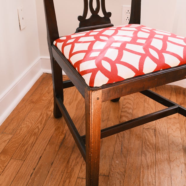 Mid 19th Century Antique Chippendale Style Ribbon Back Side Chair With Red & White Upholstery For Sale - Image 5 of 8