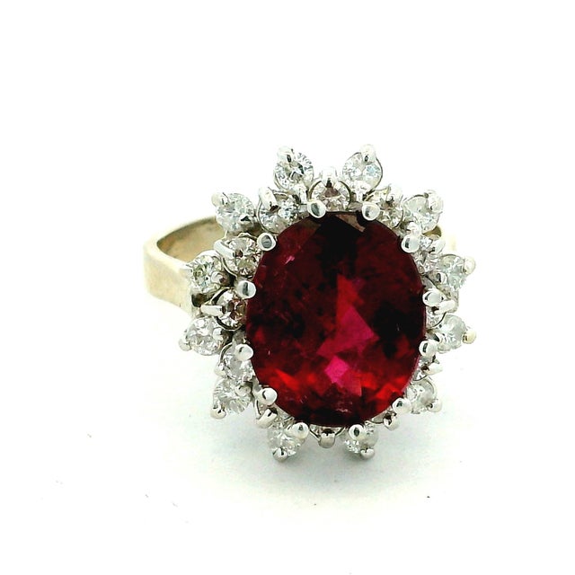 Vintage Pink Tourmaline Diamond Cluster Ring 14k White Gold 4.65 Ct, Size 8 For Sale - Image 13 of 14