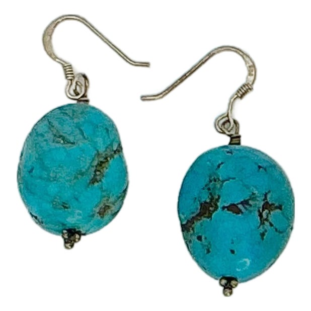 1980s Vintage Southwestern Navajo Faux Turquoise Nugget Pierced Dangle Drop Earrings - A Pair For Sale