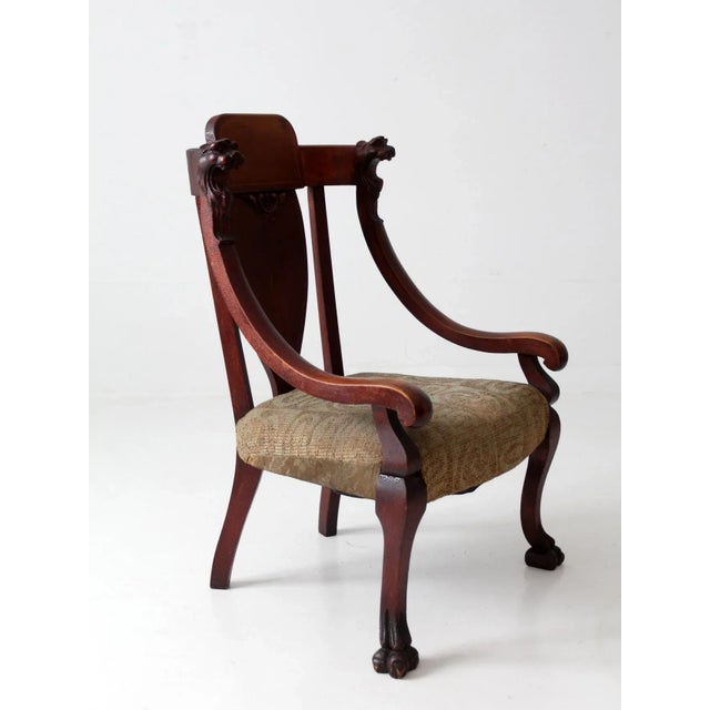 Antique Lion Head Claw Foot Arm Chair For Sale - Image 9 of 12