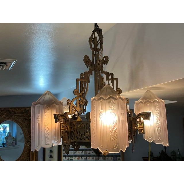 1932 Grande Dame of American Art Deco Lighting, Lincoln Chandelie For Sale - Image 4 of 10