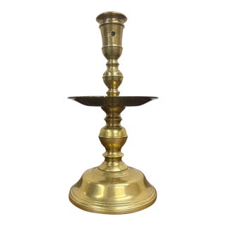Antique Brass Candlestick Chamberstick With Drip Tray For Sale
