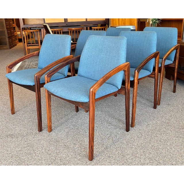 Set of Six Iconic Mid Century Danish Modern Rosewood & Upholstered Dining Chairs by Kai Kristiansen for Ks Mobler ,...