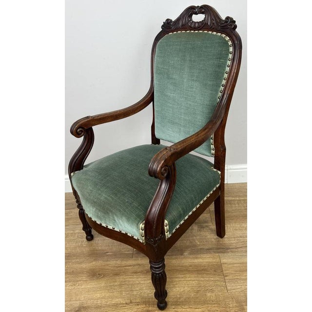 Antique French Style Armchair in Walnut For Sale - Image 4 of 16