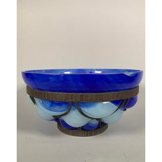 Blown Glass and Wrought Iron Bowl by André Delatte (c.1887-1953), Nancy, Art Deco, 20th Century For Sale