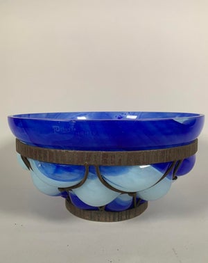 Blown Glass and Wrought Iron Bowl by André Delatte (c.1887-1953), Nancy, Art Deco, 20th Century
