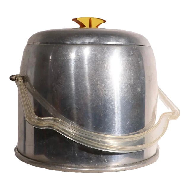 Vintage Mid Century Aluminum and Lucite Ice Bucket For Sale