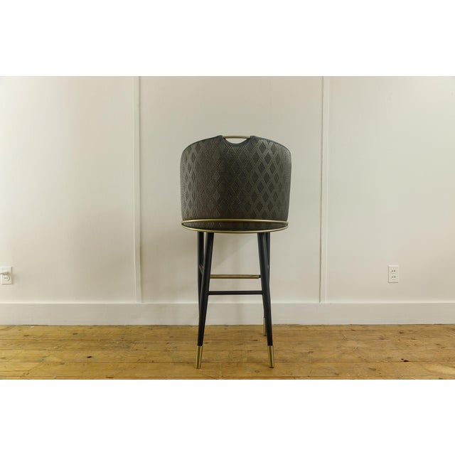 2020s Set of 4 Superior Seating Hospitality Teal Kravet Vinyl Barstools For Sale - Image 5 of 8