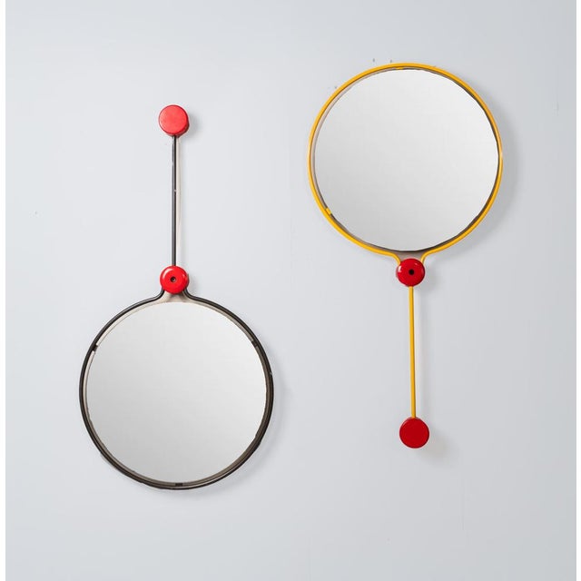 Red Rotating Mirrors in Red and Yellow Metal, Set of 2 For Sale - Image 8 of 8
