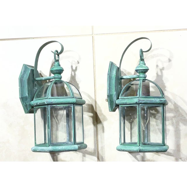 2020s Small Pair of Vintage-Style Solid Brass Wall Lanterns Sconces- 12”25 X 6” X6” For Sale - Image 5 of 11