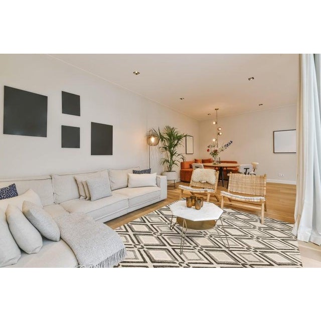 5x8 Gray Hand-Knotted Wool Layered Diamond Lattice Geometric Modern Carpet Rug For Sale - Image 4 of 4