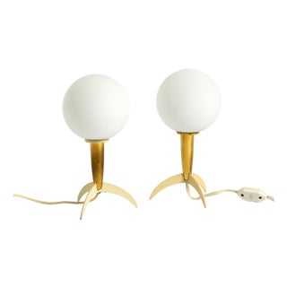 Mid-Century Modern Rocket Table Lamps in Brass and Glass, 1950s, Set of 2 For Sale