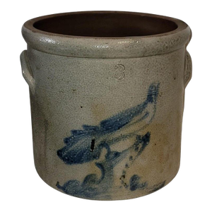 19thc Decorated Bird 3 Gallon Stoneware Crock