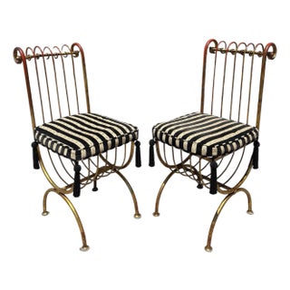 Pair of Hollywood Regency Salvadori Gilded Steel Italian Side Chairs For Sale