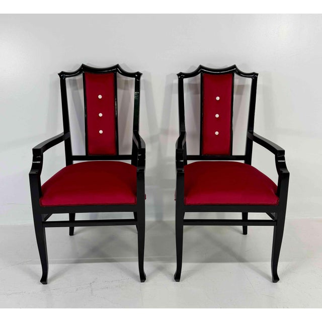 Chairs in Black Lacquered Wood and Velvet by Vittorio Dassi, 1950s, Set of 8 For Sale - Image 6 of 12