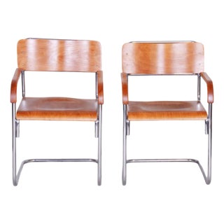 Set of Czech Bauhaus Armchairs in Beech & Chrome attributed to Mücke-Melder, 1930s For Sale