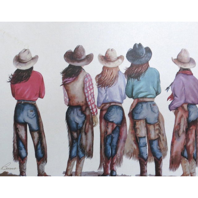 Doreman Burns Western lithograph canvas of cowgirls titled "He's Mine". Limited edition 39/450. Artist signature on verso,...