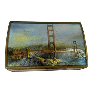 A Vintage Decorative Brass Featuring the Golden Gate Bridge 3d Scene For Sale