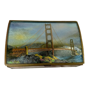 A Vintage Decorative Brass Featuring the Golden Gate Bridge 3d Scene