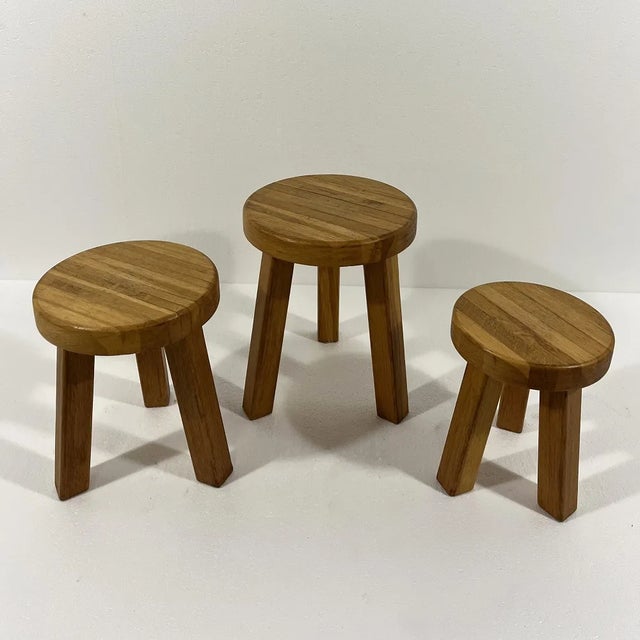 Contemporary Brutalist Side Tables in Blond Oak, 1980s, Set of 3 For Sale - Image 3 of 12