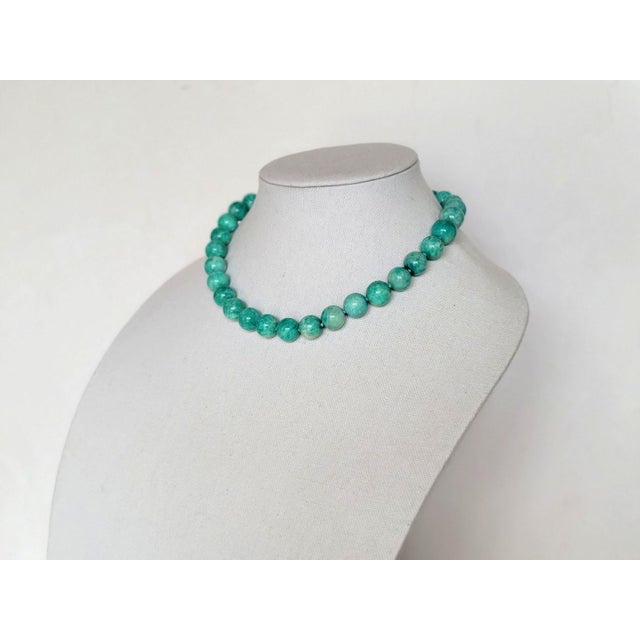 Early 21st Century Amazonite Beaded Necklace, 18-Inch, Silver-Gilded Amazonite Clasp For Sale - Image 5 of 10