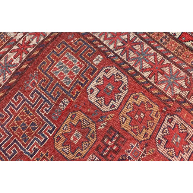 Antique Qashqai Rug With Geometric Motifs in Red, Blue, and Golden Yellow For Sale - Image 12 of 13