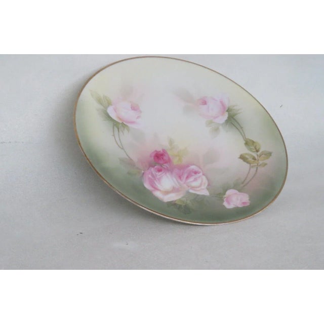 Rs Germany Porcelain Pink Roses Floral Green Decorative Plate For Sale - Image 10 of 13