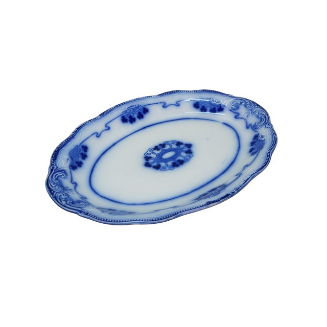 Victorian Antique Victorian W. H. Grindley "Lorne" Flow Blue Oval Serving Platter For Sale - Image 3 of 14