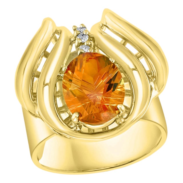 4 Carat Oval Citrine and Diamond Ring in 14 Karat Yellow Gold, Estate For Sale