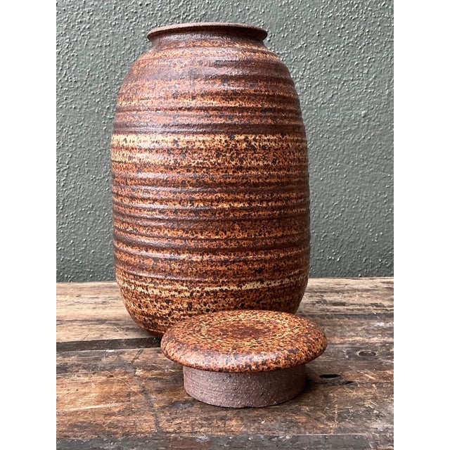 Late 20th Century Vintage Original Studio Pottery Striped Lidded Vase For Sale - Image 5 of 12