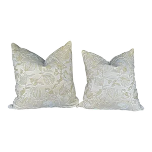 French Vintage Oversized Custom Embroidered Beaded Handmade Silk Down Feather Pillows- a Pair