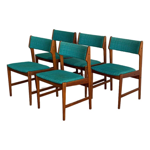 Teak Dining Chairs in Style of Erik Buch Organic Upholstered Seating Set of 5 Denmark 1960s For Sale