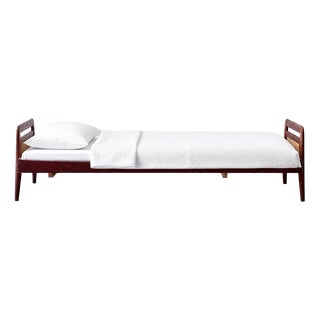 Swiss Form Teak Bed with Rattan Weave, Switzerland, 1950s For Sale