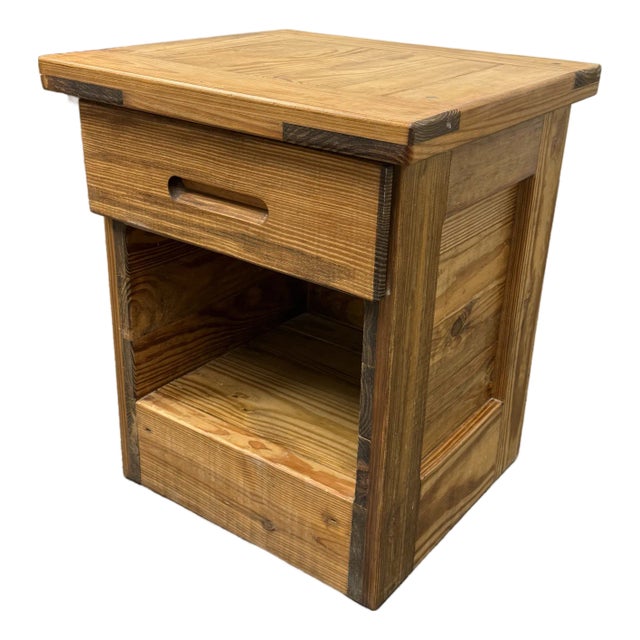 Rustic Pine Wood Nightstand For Sale