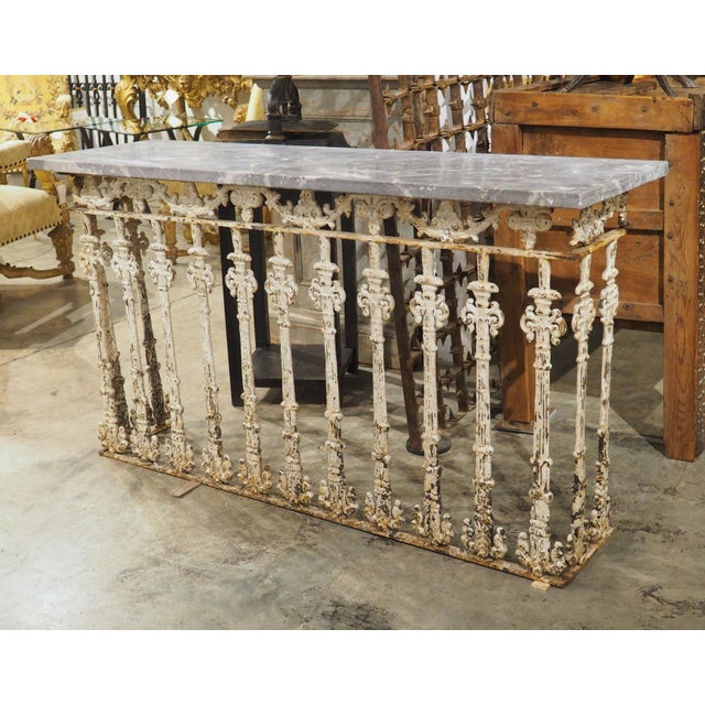 Antique Belgian Painted Iron Balcony Console Table With Marble Top, Circa 1900 For Sale - Image 16 of 17
