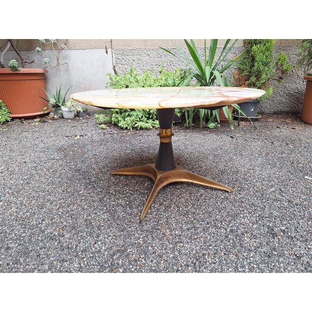 Coffee Table in Brass and Wood with Alabaster Top in the style of Melchiorre Bega for Melchiorre Bega, 1950s, in Very Good...