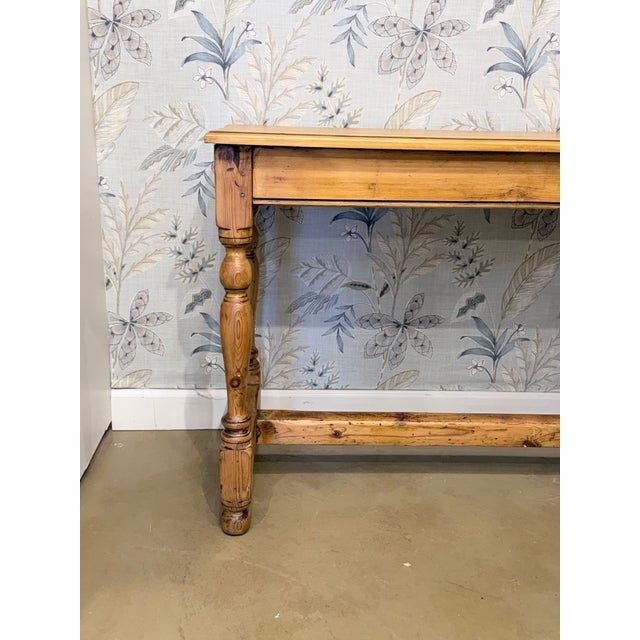 This is an amazing 19th Century English Pine console table. This harvest table is solid with amazing patina, large sturdy...