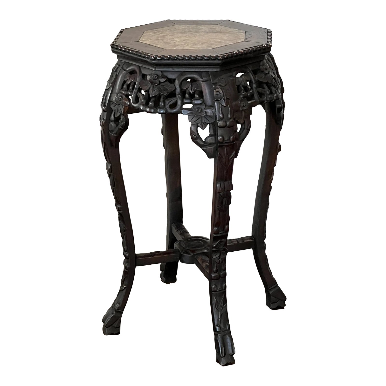 Late 19th Century Antique Carved Chinese Rosewood With Marble