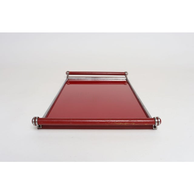 Art Deco American Art Deco Chrome, Glass, Red Laminate and Painted Wood Tray For Sale - Image 3 of 18