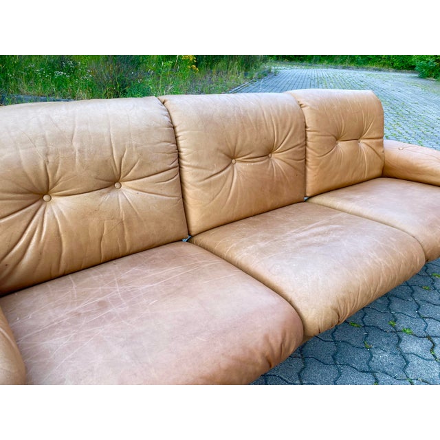 Vintage Cognac Caramel Aniline Leather Sofa, 1970s For Sale - Image 10 of 18