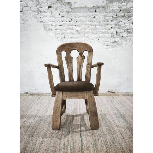 Dutch Brutalist Oak Armchair with Leather Seat, 1970s For Sale - Image 9 of 16
