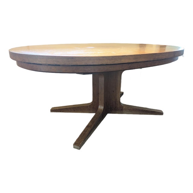 Early 20th Century Authentic Mid-Century Danish Oak "Flip-Flap" Lotus Dining Table by Dyrlund - Pedestal Base For Sale