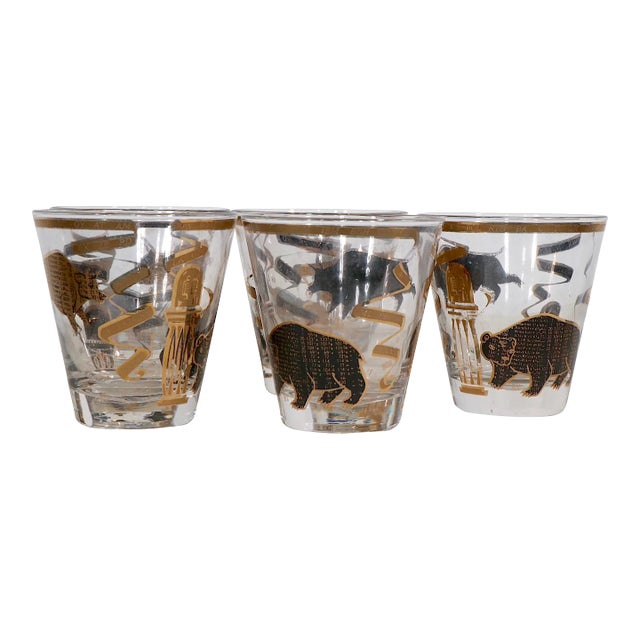 5 Mid Century Bull and Bear Low Ball Glasses by Hammacher Schlemmer For Sale