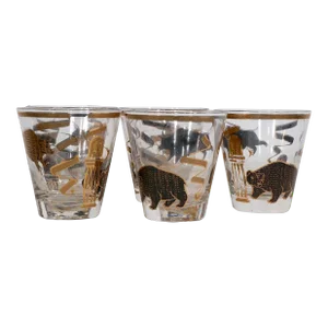 5 Mid Century Bull and Bear Low Ball Glasses by Hammacher Schlemmer