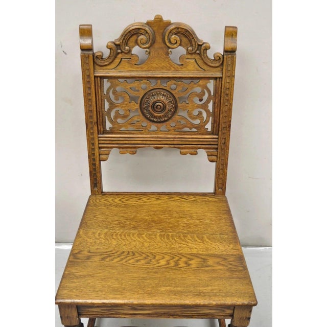 Vanleigh Furniture Antique Vanleigh Carved Oak Italian Renaissance Style Throne Dining Side Chair For Sale - Image 4 of 10
