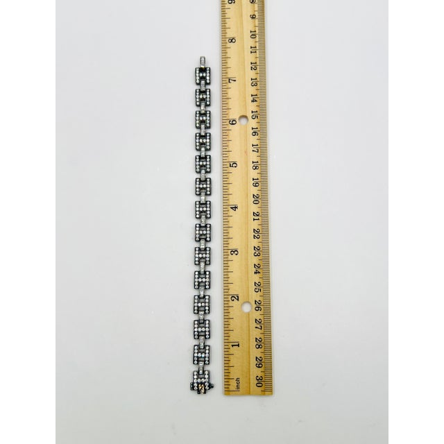 Metal White Round Diamond & Baguette Bracelet in 14k White Gold & Black Rhodium For Sale - Image 7 of 7