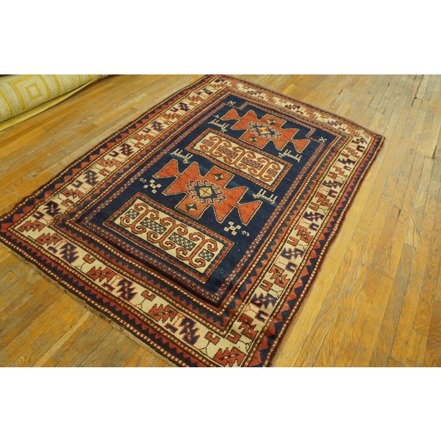 Early 20th Century Caucasian Kazak Carpet ( 4'4" x 6'6" - 132 x 198 ) Antique Allover Geometric Wool Hand Knotted Pile...