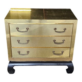 Vintage Brass Clad Three Drawer Chest on Stand For Sale