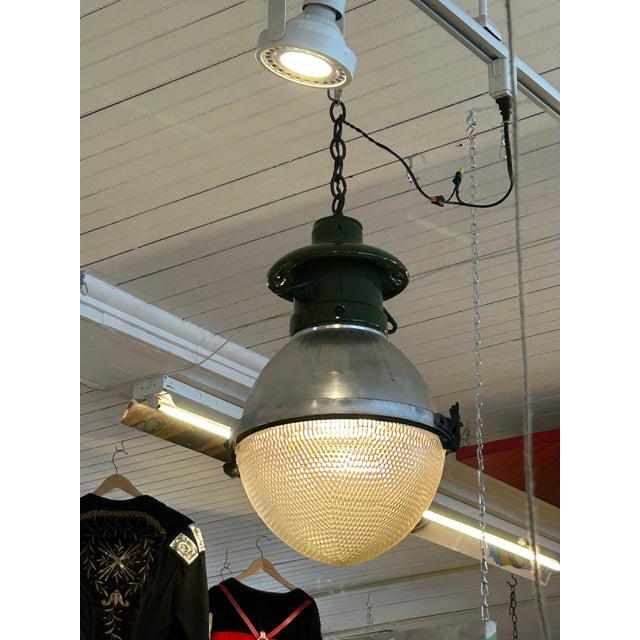 Industrial Vintage Industrial Pendants With Green Enamel - A Pair For Sale - Image 3 of 10